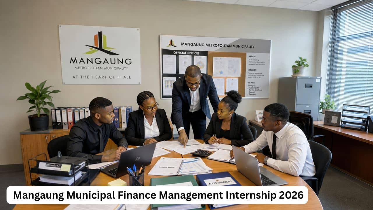 Young South African finance graduates receiving workplace guidance during the Mangaung Municipal Finance Management Internship 2026