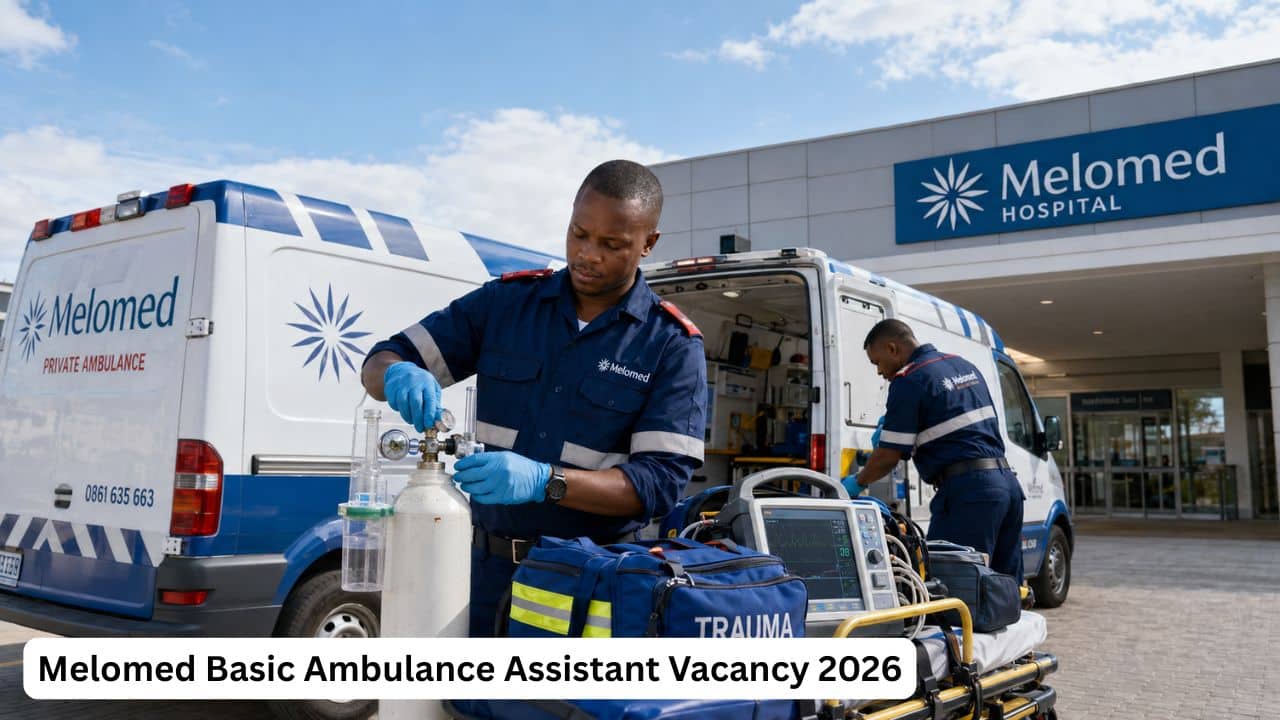 South African Basic Ambulance Assistant preparing emergency equipment for the Melomed permanent vacancy