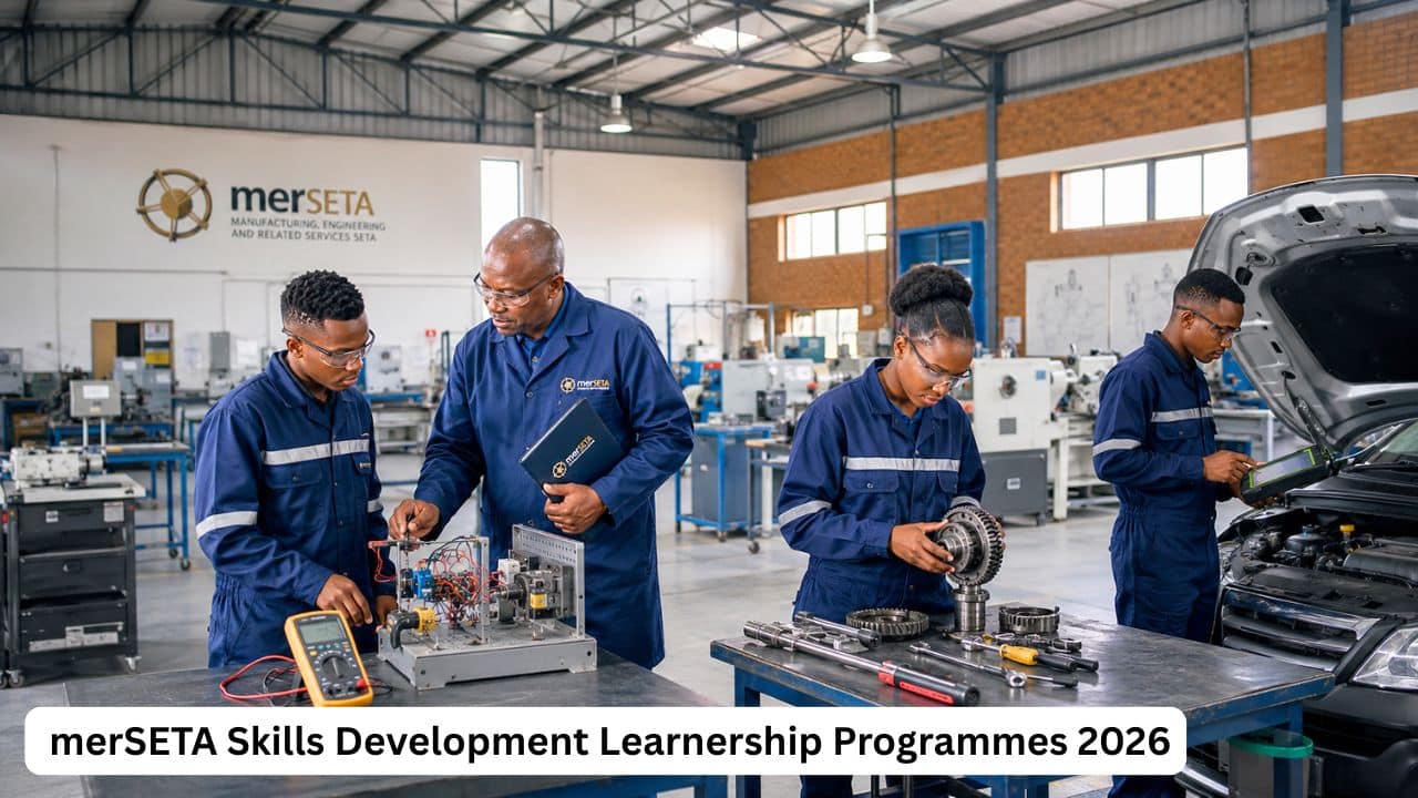 South African learners completing practical engineering and manufacturing training through a merSETA skills programme.