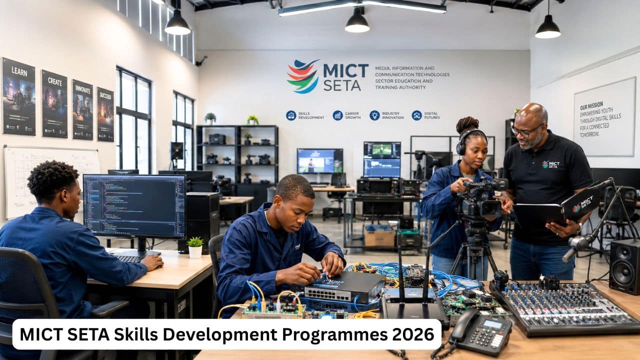 Young South African learners completing MICT SETA digital skills and workplace training in 2026.