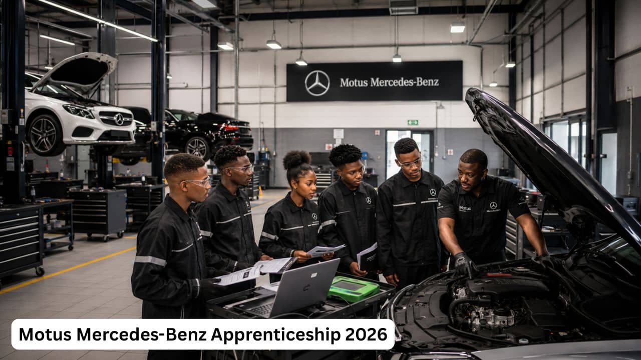 Young South African automotive apprenticeship candidate receiving workshop training during the Motus Mercedes-Benz Apprenticeship 2026.