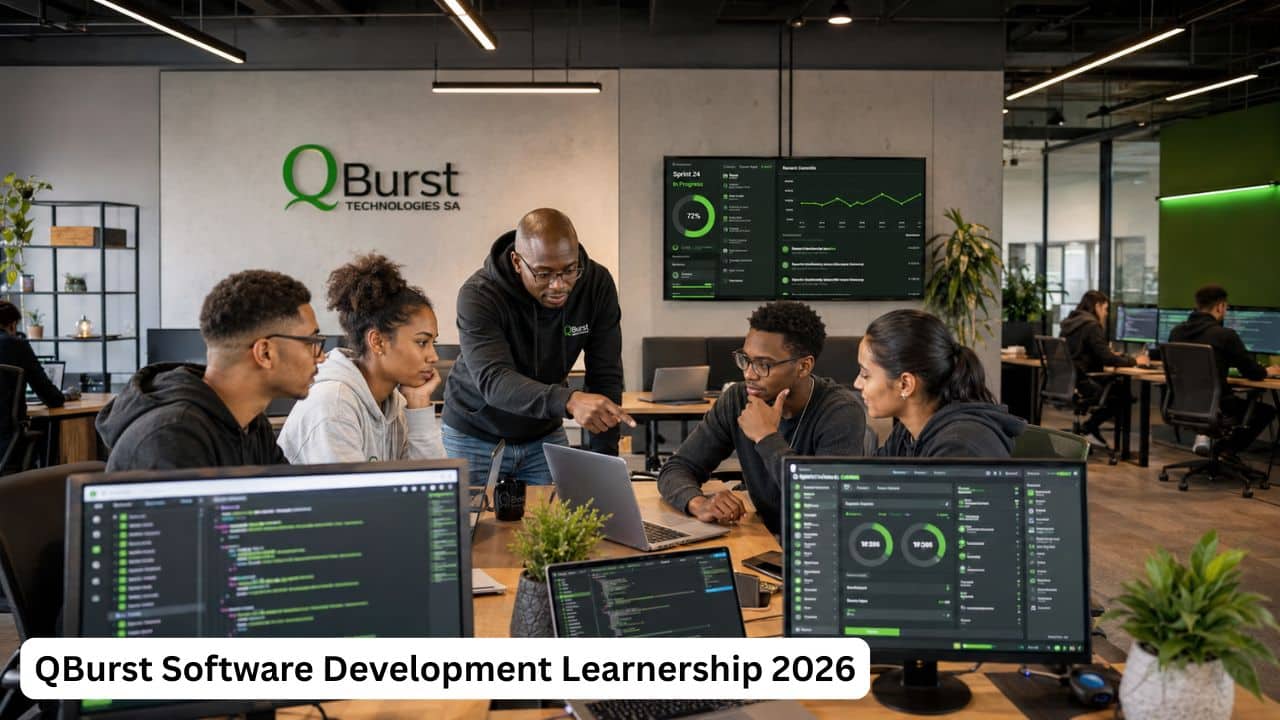 QBurst Software Development Learnership 2026 participants building applications with Python, Java, .NET and Node.js.