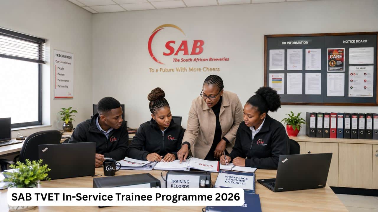 Young South African TVET trainees receiving Human Resources workplace training at SAB