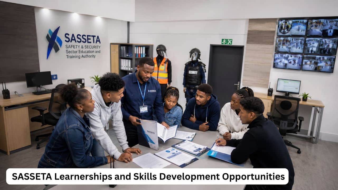 Young South African learners attending a SASSETA skills development orientation with a workplace mentor.
