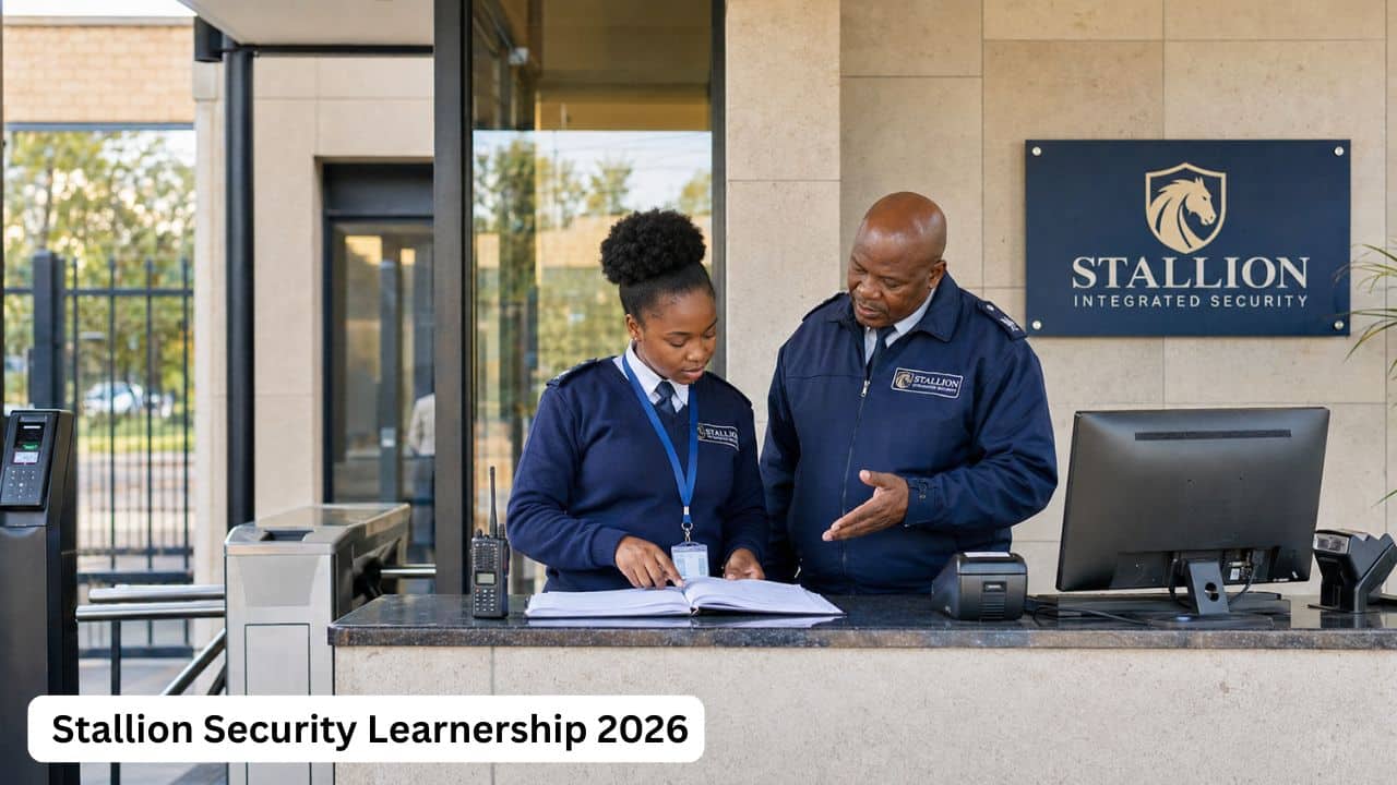 Young South African learner receiving Grade C security training from a Stallion supervisor
