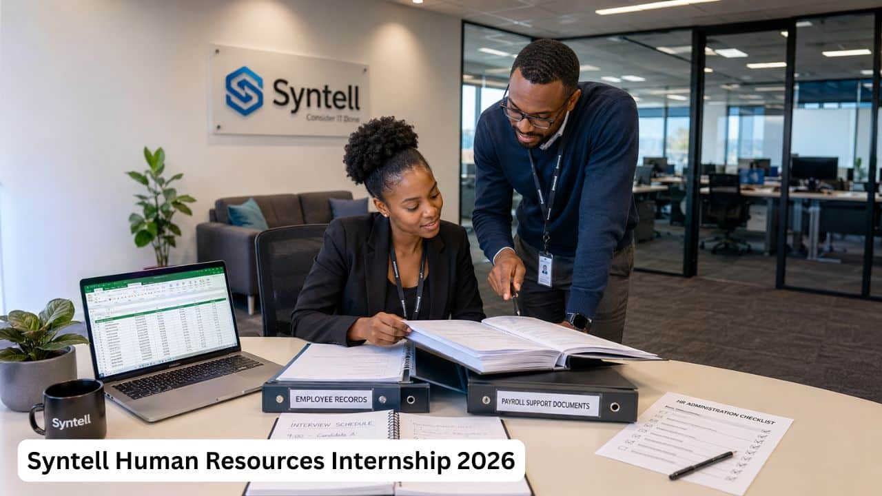 Young South African Human Resources graduate intern receiving workplace guidance during the Syntell Human Resources Internship 2026