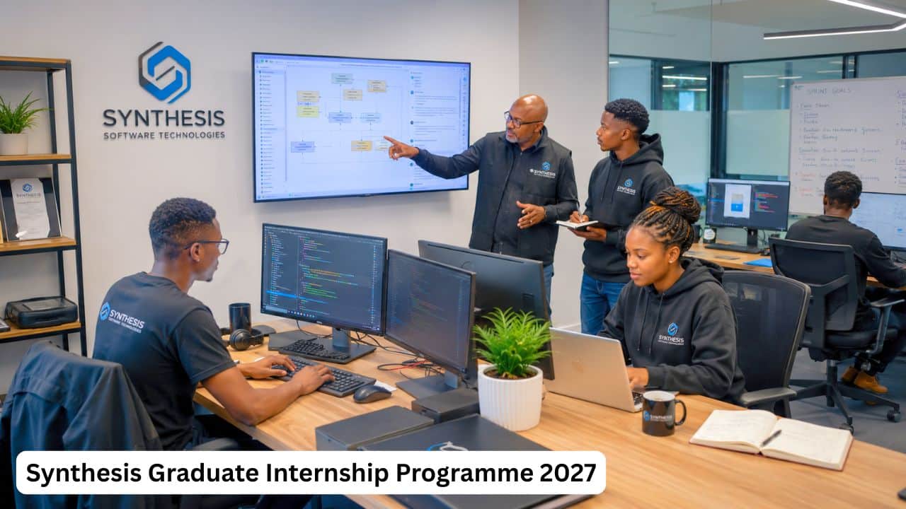 Young South African technology graduates receiving software development mentorship during the Synthesis Graduate Internship Programme 2027.