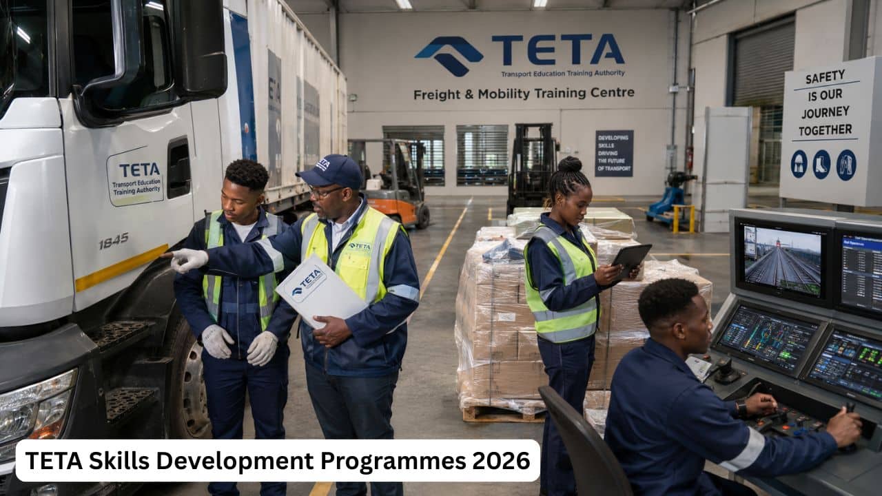 Young South African learners completing TETA transport, freight and logistics workplace training in 2026.
