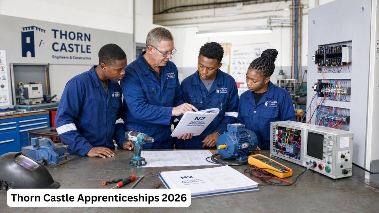 Young South African apprentices receiving welding and electrical training at Thorn Castle