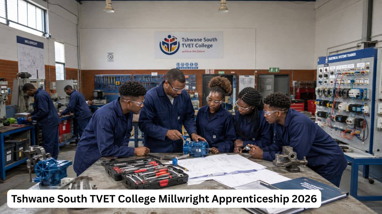 Young South African candidates receiving millwright apprenticeship training at Tshwane South TVET College