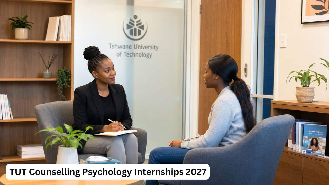 South African Counselling Psychology intern supporting a university student during a private session at TUT.