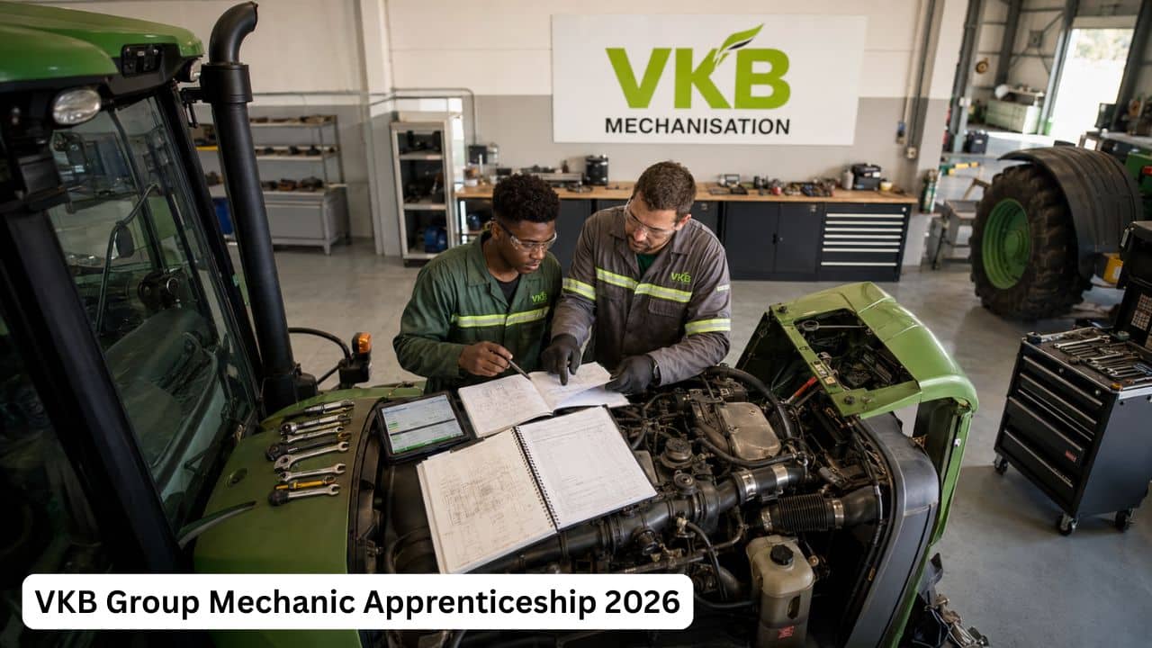 Young South African mechanic apprentice receiving agricultural machinery maintenance training at VKB Group