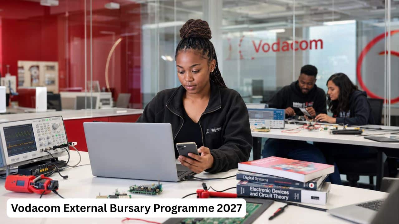 South African university student using a laptop during the Vodacom External Bursary Programme 2027