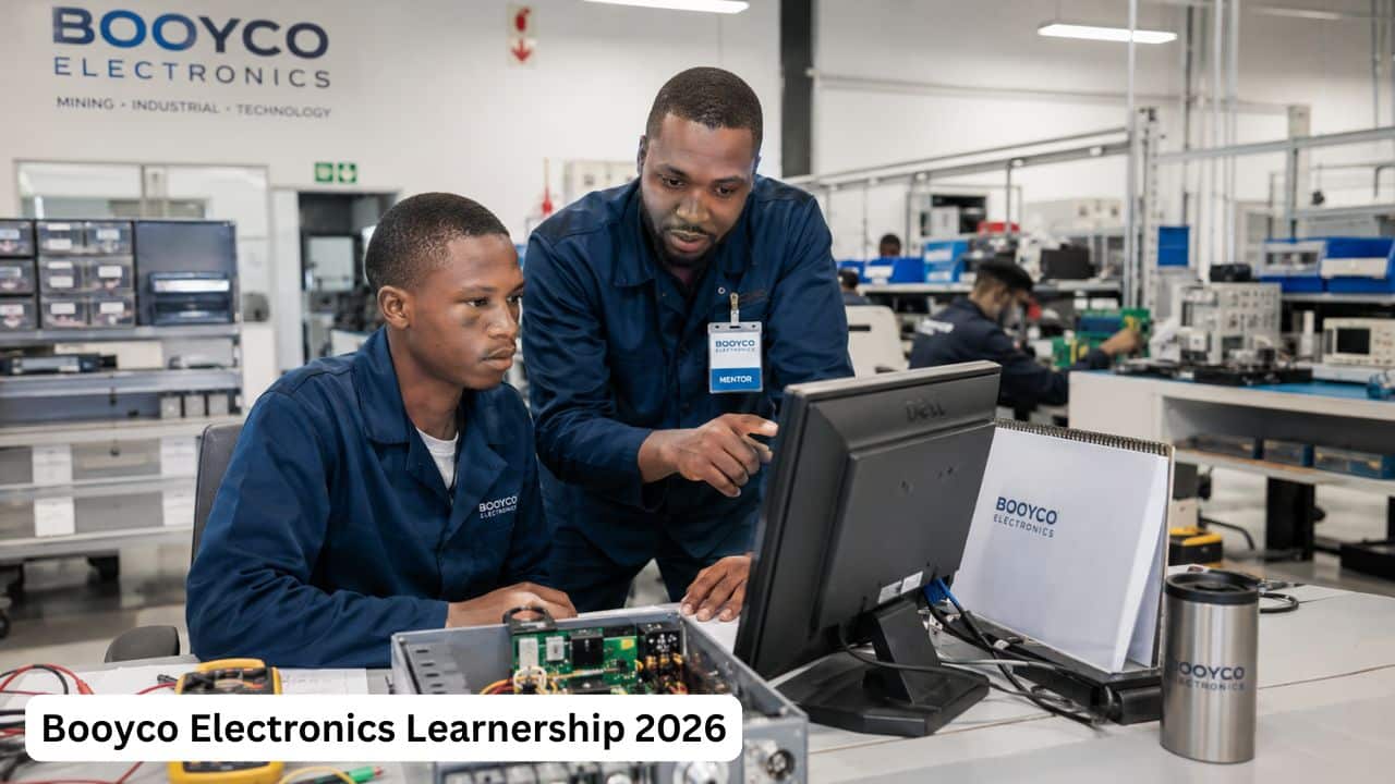 Young South African learner receiving practical workplace training at Booyco Electronics.