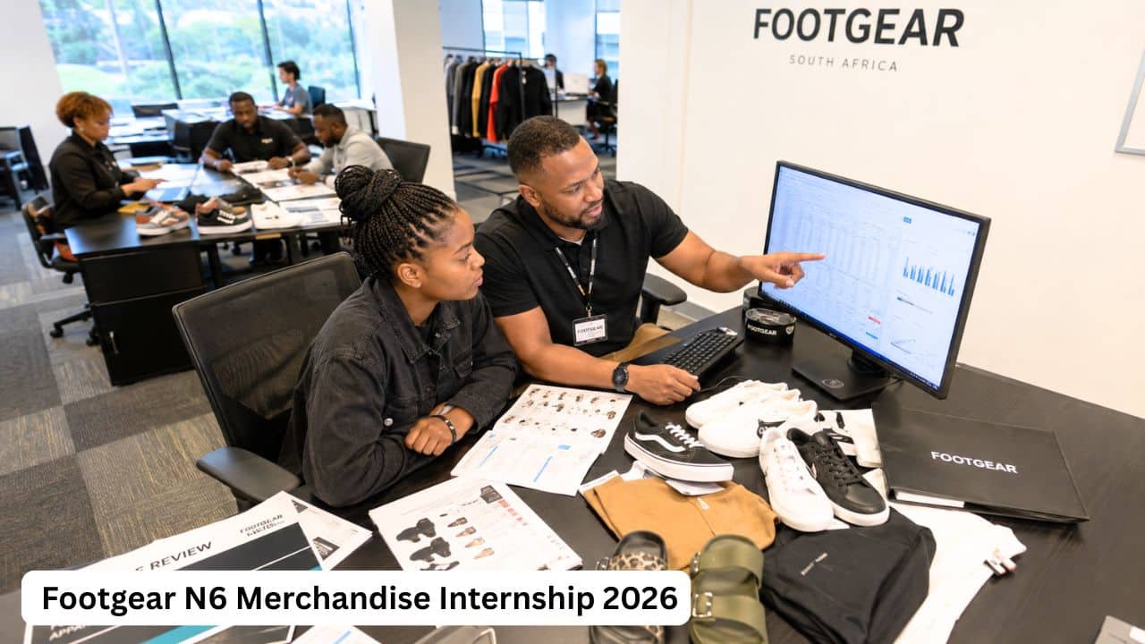 South African N6 merchandise intern reviewing retail stock and sales information with a Footgear mentor