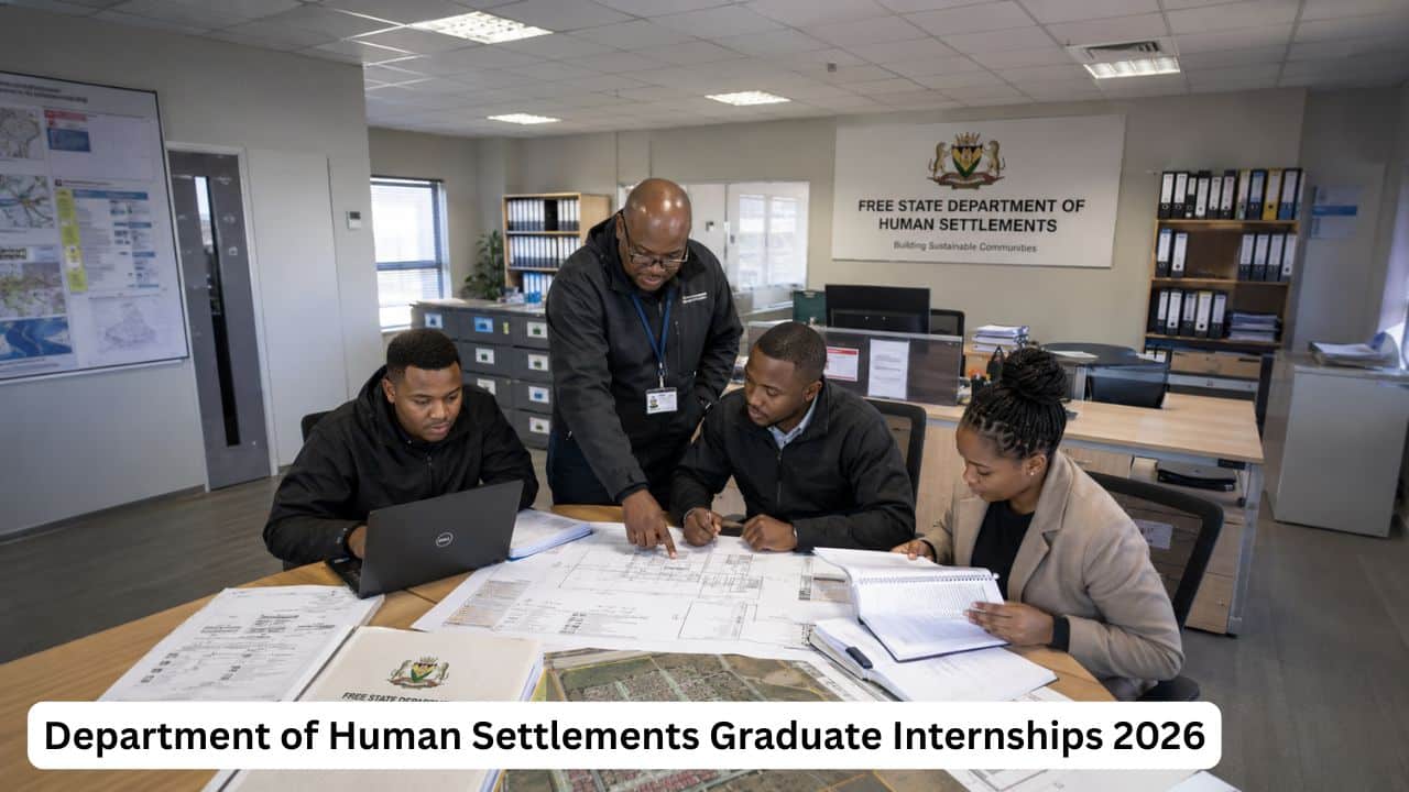 Young South African graduates receiving practical workplace mentorship through the Department of Human Settlements internship programme.
