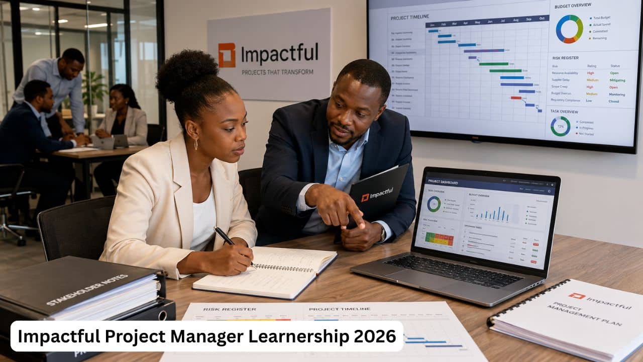 South African project management learner reviewing a project schedule and budget with an Impactful mentor