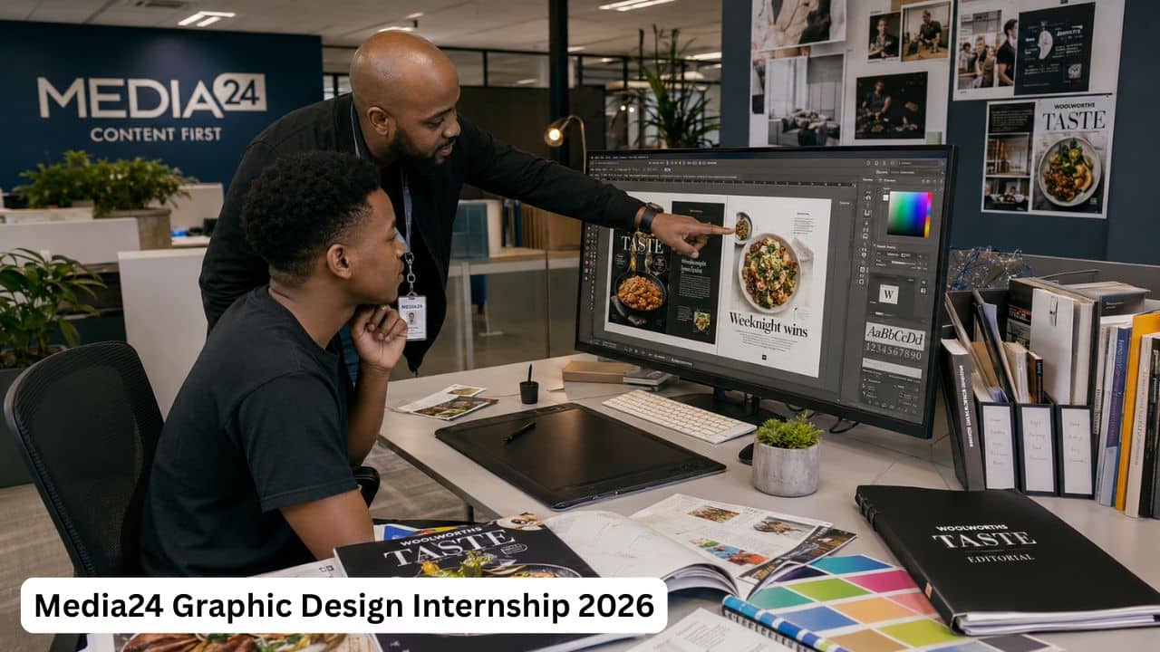 Young South African Graphic Design Intern receiving creative mentorship at Media24.