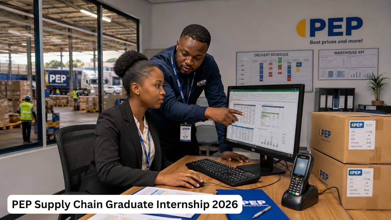 South African supply chain graduate reviewing retail distribution information with a PEP mentor