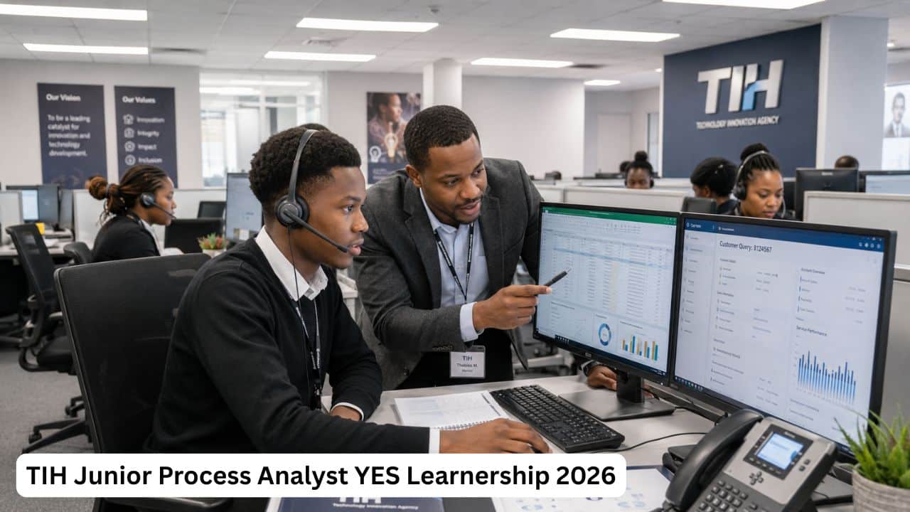 South African Junior Process Analyst learner reviewing customer service processes with a TIH mentor