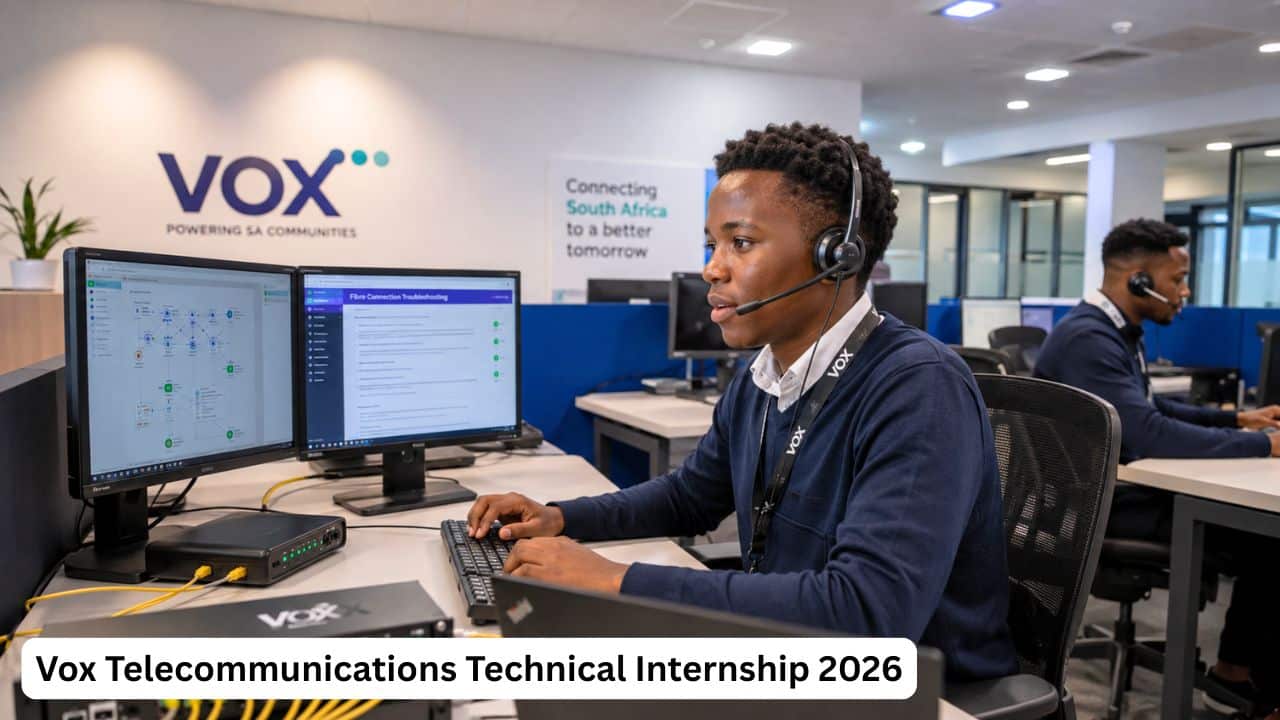 Young South African technical intern gaining fibre and networking support experience at Vox Telecommunications in 2026.